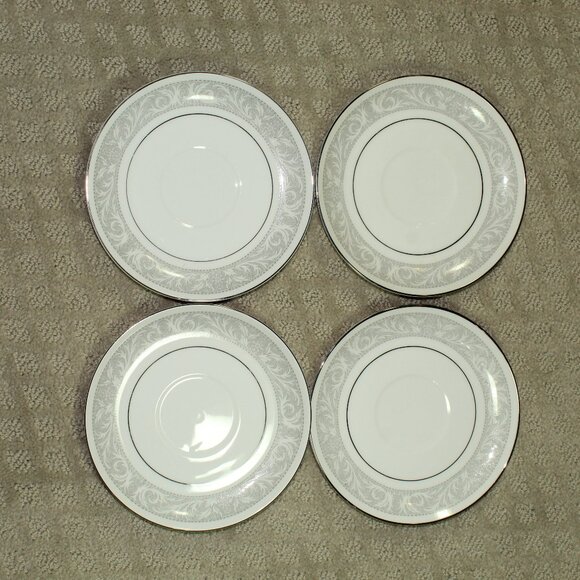 Set of 4 Imperial China W Dalton 5671 Whitney Silver and Grey Saucers - Picture 1 of 4